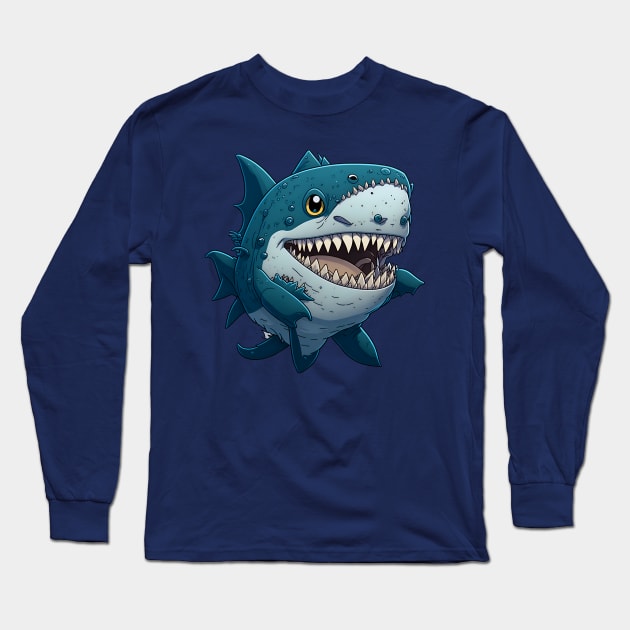 Kawaii Shark Monster Long Sleeve T-Shirt by Kingrocker Clothing